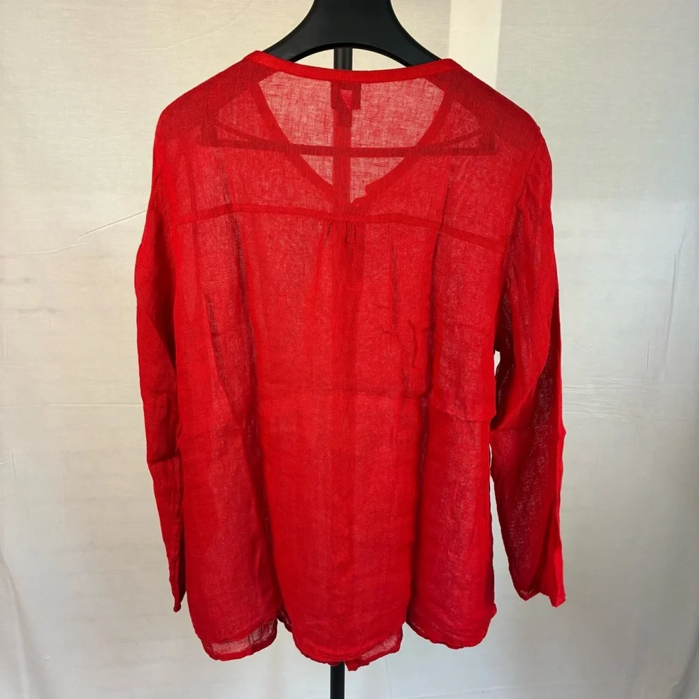 Eileen Fisher 100% Linen Red Button Front Tunic 1X - Picture 4 of 7
